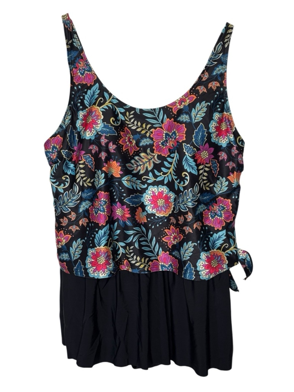Simply Fit Women's Skirtini Swimsuit Sz XL Floral Blouson Style Side Tie At Hem